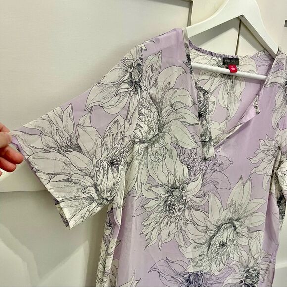 Vince Camuto Floral Blossoms Tunic Swim Coverup Dress Side Slits Purple Medium - Picture 4 of 7